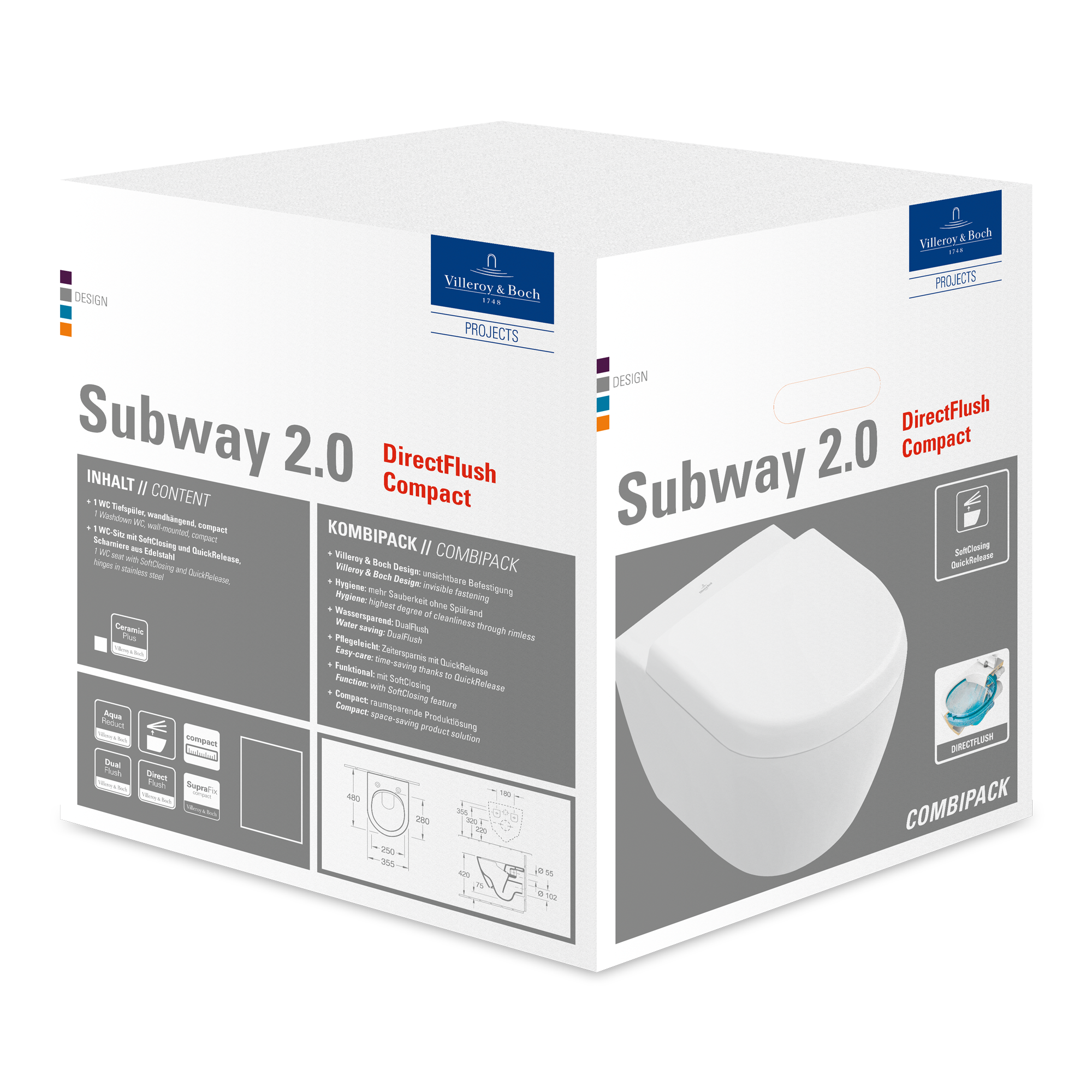 5606FR.png Subway 2.0 Combipack, 480 x 355 x 360 mm, modèle suspendu, avec DirectFlush, Blanc – Image 1